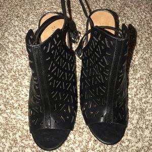 Peep toe chunky heel booties